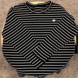Striped Long Sleeve Shirt with Heart Patch